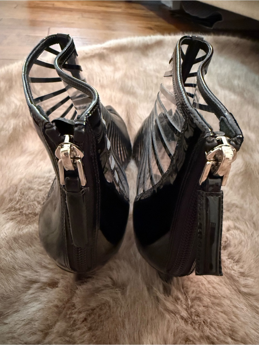 Giorgio Armani Black Striped Patent Leather Transparent Pointed-Toe Women's Boot - Picture 8 of 12